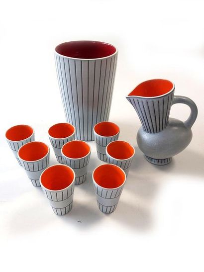André BAUD (1903-1986) 
Vase, 1 pichet, 8 verres
Céramique 28.5 x 19 cm.; 24.5 cm.;...