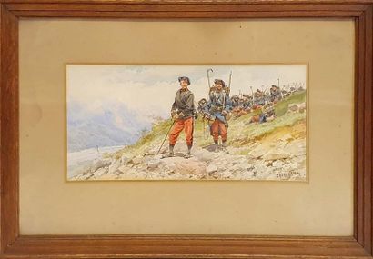 Pierre COMBA (1859-1934) Pierre COMBA (1859-1934)
Soldats en montagne
Aquarelle sur...