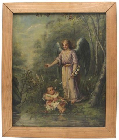 Ecole Française du XIXème French school of the XIXth
Angel and child
Oil on canvas
46...