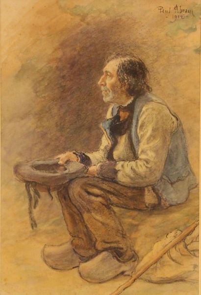 Paul ABRAM (1854-1924/25) Paul ABRAM (1854-1924/25)
Le mendiant, 1912
Fusain et aquarelle...