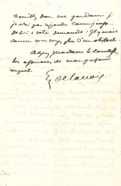 DELACROIX Eugène (1798-1863) L.A.S. «E. Delacroix», 5 octobre, à une comtesse; 1...