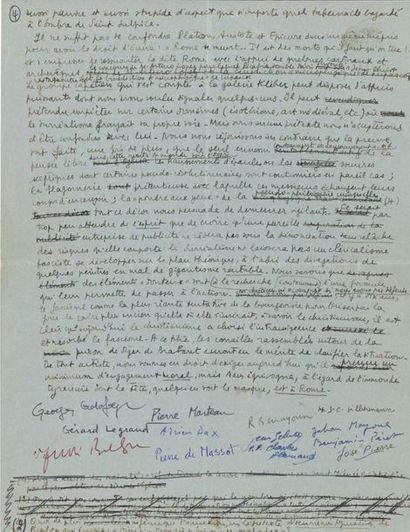 BRETON André (1896-1966) 
MANUSCRIT signé «André Breton» et par douze autres, écrit...