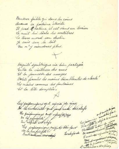 ELUARD Paul (1895-1952) 
MANUSCRIT autographe de trois poèmes, [1929]; 1 page in-4.
Manuscrit...