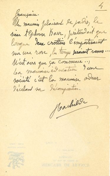 RACHILDE Marguerite Eymery, dite (1860-1953) 
MANUSCRIT autographe signé «Rachilde»,...