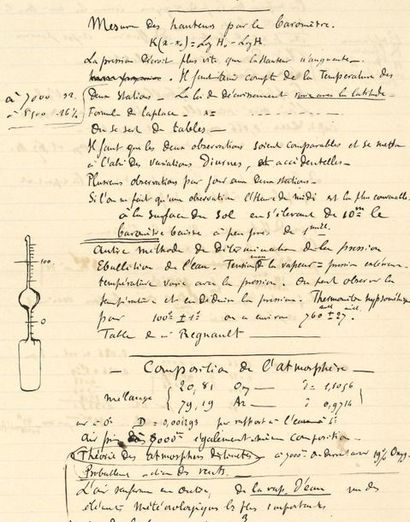 BECQUEREL Henri (1852-1908) 2 MANUSCRITS autographes, Atmosphère 1re lecon et Atmosphère...