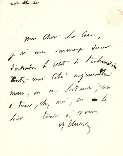 THIERS Adolphe (1797-1877) 3 L.A.S. «A. Thiers», [1840], à Emmanuel de LAS CASES...