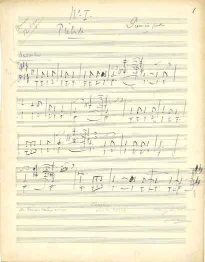 HAHN Reynaldo (1874-1947) 
MUSICAL MANUSCRIPT autograph signed "Reynaldo Hahn", Christmas
Pastoral,...