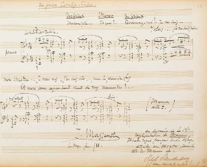 MASSENET Jules (1842-1912) 
MUSICAL MANUSCRIPT autograph signed "J. Massenet", The...
