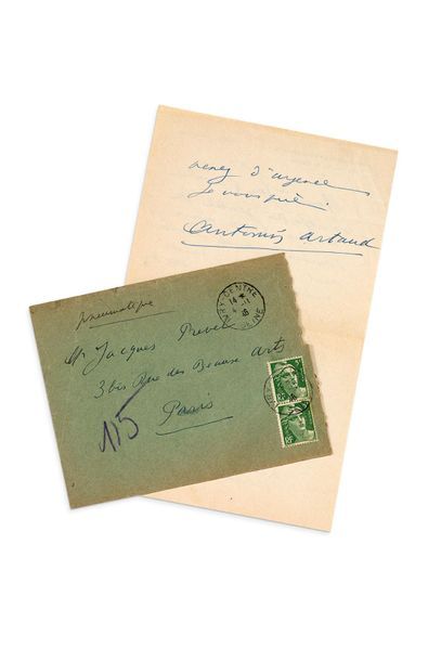 ARTAUD ANTONIN (1896-1948) 
Lettre autographe signée adressée à Jacques PREVEL S.l....
