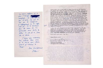 BARTHES ROLAND (1915-1980) 
Lettre autographe signée adressée à un ami marocain,...