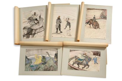 TOULOUSE-LAUTREC Henri de (1864-1901) d'après 
Au Cirque - 17 coloured pencil drawings...