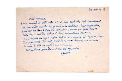 CAMUS Albert (1913-1960) 
Carte postale autographe signée adressée à Raymond QUENEAU...