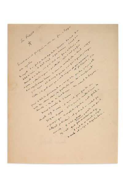 COCTEAU Jean (1889-1963) 
Sur Picasso, manuscrit autographe
S.d., 1 page in-8 à l'encre...