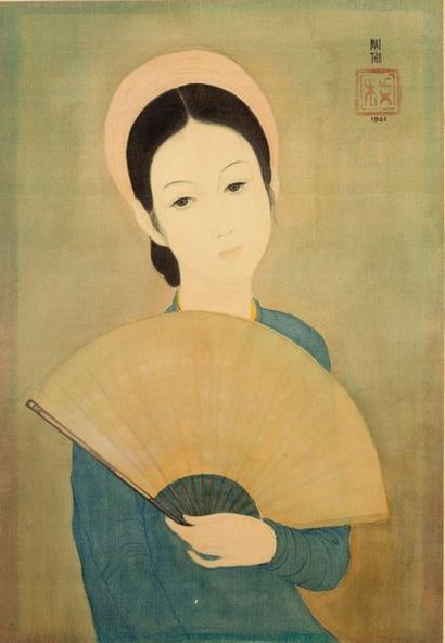 MAI trung THU (1906-1980) 
L'éventail, 1941
Encre et couleurs sur soie, signée et...