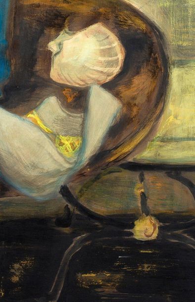 Le Pho (1907-2001) Jeune fille aux pivoines, circa
Encre et couleurs sur soie, signée...