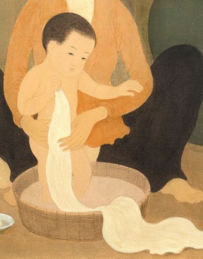 MAI trung THU (1906-1980) Le bain, 1942 Encre et couleurs sur soie, signée et datée...