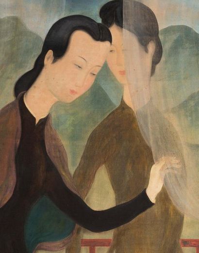Le Pho (1907-2001) Les deux soeurs au balcon
Encre et couleurs sur soie, signée en...
