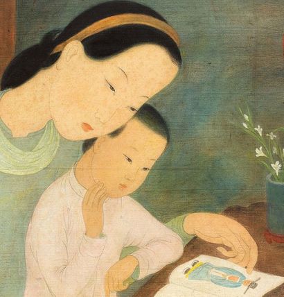 MAI trung THU (1906-1980) La lecture, 1945
Encre et couleurs sur soie, signée et...
