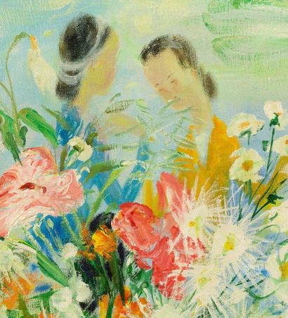 Le Pho (1907-2001) 
Deux femmes dans un paysage
Huile sur toile, signée en bas à...