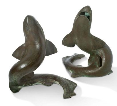 Edouard Marcel SANDOZ (1881-1971) 
Paire de sculptures en bronze patiné brun figurant...