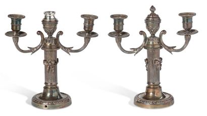 Pair of silver bronze candelabra with two...