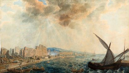 ECOLE PORTUGAISE DU XVIIIE SIÈCLE Vue de Lisbonne après le tremblement de 1755
Aquarelle...