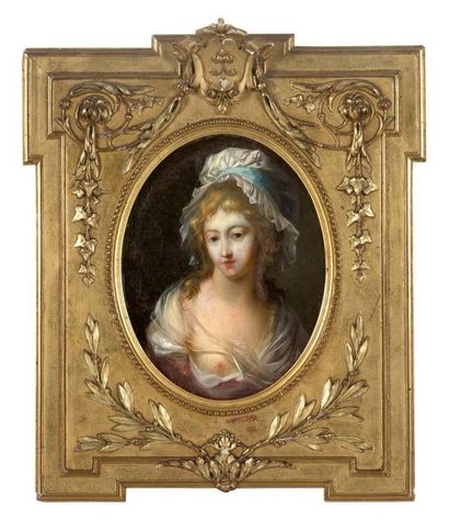ATTRIBUÉ À LIÉ LOUIS PÉRIN-SALBREUX (REIMS, 1753 - 1817) 
Portrait de femme galante
Huile...