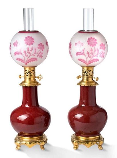 PAIR OF VASES MOUNTED in porcelain lamps...