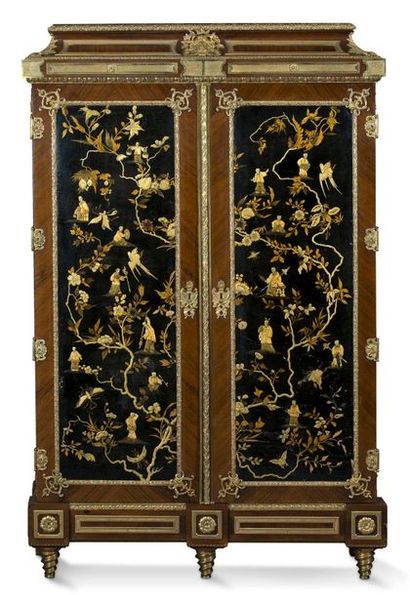 CABINET in satin marquetry inlaid with black...
