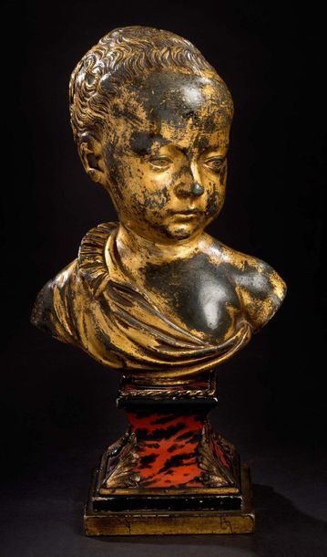null RARE BUSTE en plomb doré représentant le portrait présumé d'Henri IV enfant...