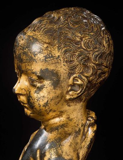 null RARE BUSTE en plomb doré représentant le portrait présumé d'Henri IV enfant...