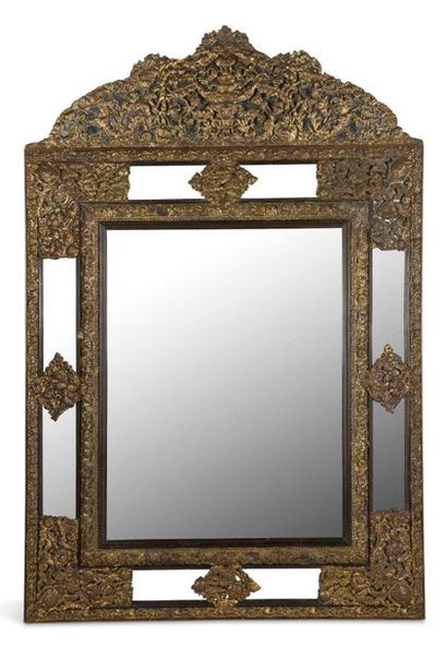 Rectangular MIRROR with blackened wood and...