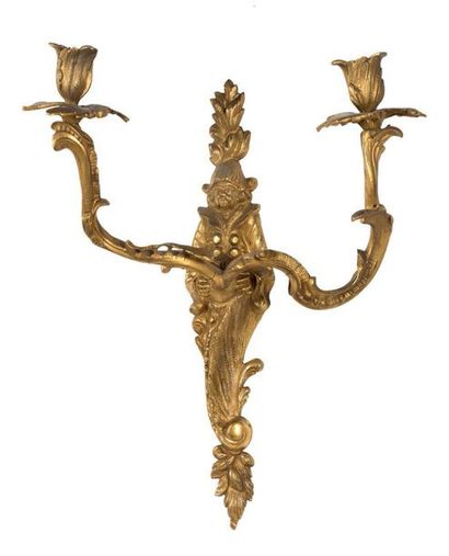 PAIR OF CHINESE GOLDEN BRONZE SCONCELS with...