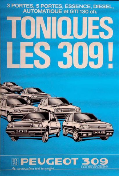 Peugeot 309 
Lot de 9 affiches publicitaires 309 GTI 16 : Edition la Publicité
Française...