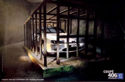 Peugeot 406 coupé 
Lot de 4 affiches publicitaires 406 en cage 1 exemplaire, 406...