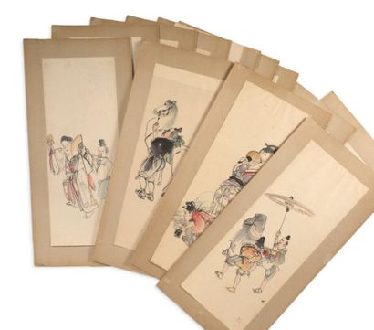 JAPON ECOLE SHIJO, XIXE SIÈCLE Set of twelve ink and light colour paintings on paper...