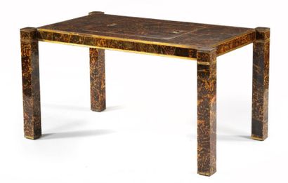 MARC DU PLANTIER (1901-1975) 
~CONSOLE - TABLE À JEU Structure en bois plaqué d'écaille...