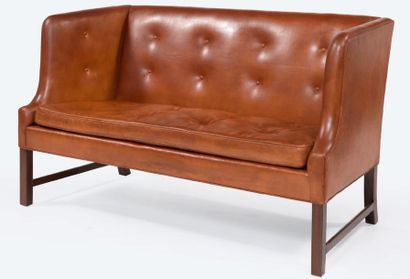 Ole Wanscher (1903-1985) 
SMALL RIGHT HIGH-BACK SOFA Walnut frame, seat and backrest...