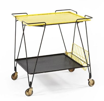 Mathieu MATÉGOT (1910-2001) 
TWO-PLATE SERVICE TABLE In yellow and black lacquered...