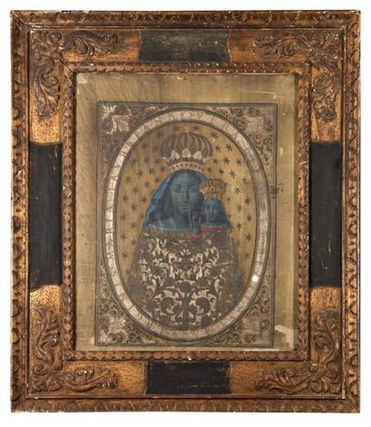 ECOLE ARGENTINE DU XVIIIE SIÈCLE 
Vierge à l'Enfant
Peinture sur soie 72 x 59 cm
Virgin...