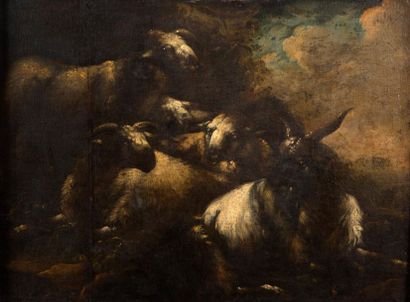 ATTRIBUÉ À ROSA DE TIVOLI 
Sheeps in an undergrowth
Oils on canvas 78 x 104 cm; 79.5...