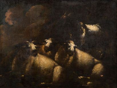 ATTRIBUÉ À ROSA DE TIVOLI 
Sheeps in an undergrowth
Oils on canvas 78 x 104 cm; 79.5...