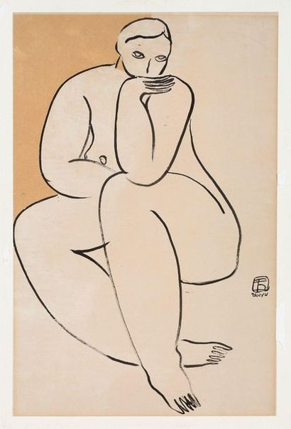 SANYU (1901-1966) Étude de nu féminin
Encre sur papier, signée en bas à droite
56...