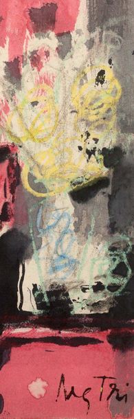 NGUYEN GIA TRI (1908-1993) 
Femme dans un intérieur
Aquarelle, pastel et encre sur...
