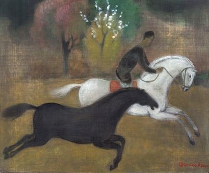 VU CAO DAM (1908-2000) Chevaux au galop, circa 1945-1949
Encre et couleurs sur soie,
signée...