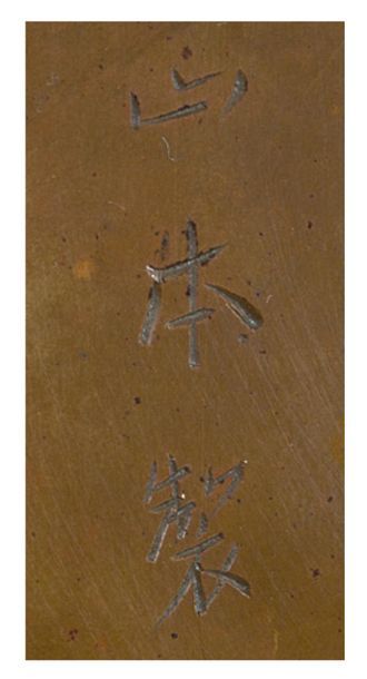 JAPON PÉRIODE MEIJI VERS 1880-1900 
Paire de plats en bronze sentoku à décor incrusté...