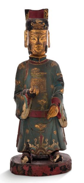 CHINE DU SUD - VIETNAM XIXE SIÈCLE Polychrome and gold lacquered wooden subject representing...