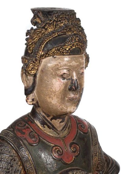 VIETNAM XVIIE SIÈCLE Important subject in lacquered bronze, representing a mother...