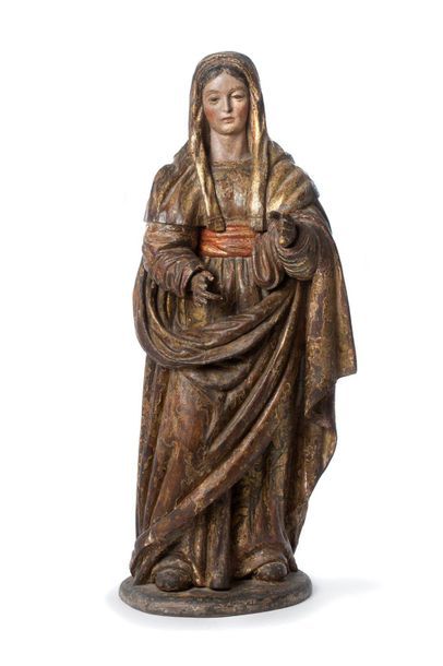 null VIRGIN OR HOLY WOMAN
in carved, polychromed and gilded wood.
Italy, 17th century

H:...