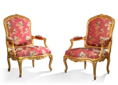 Claude-Louis Burgat Elegant Pair
OF FAUTEUILS
with a finely carved wooden Queen's...